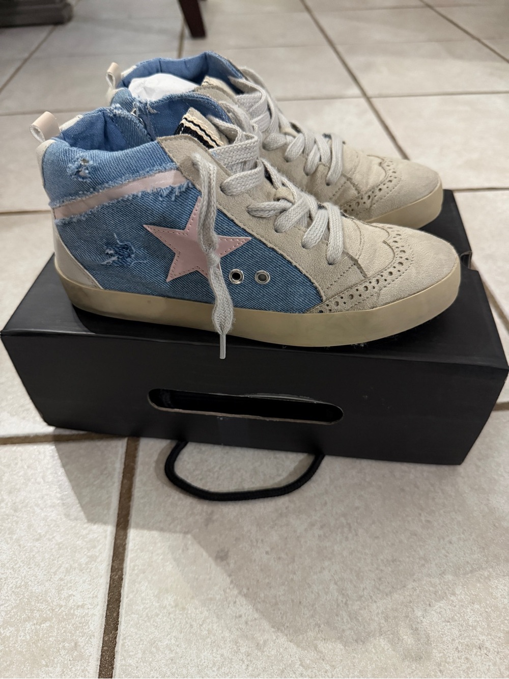 ShuShop Denim High-Top Sneakers with Pink Star